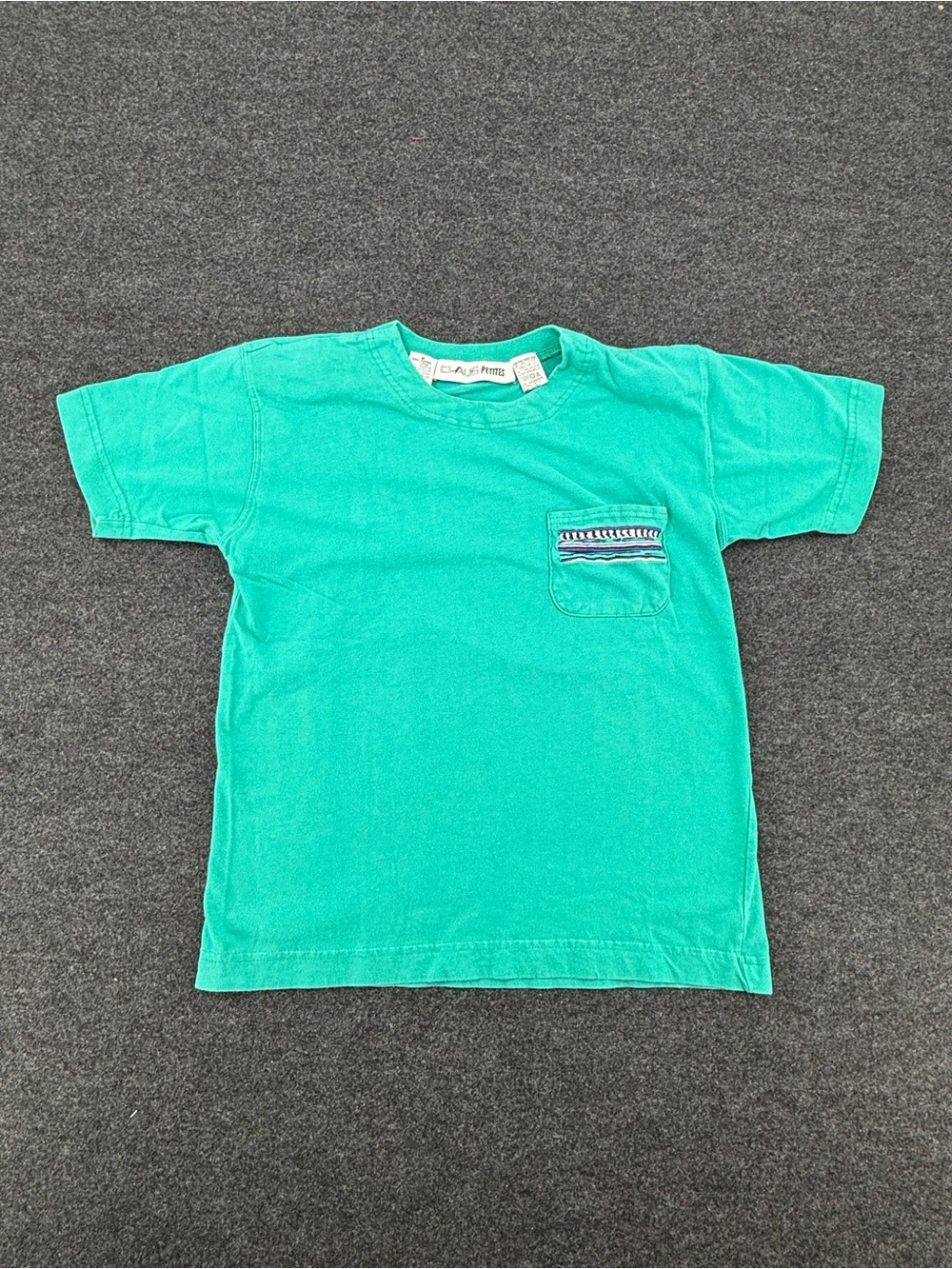 Petite 100% cotton Vintage 80s Chaus Teal Short-Sleeve Pocket Tee